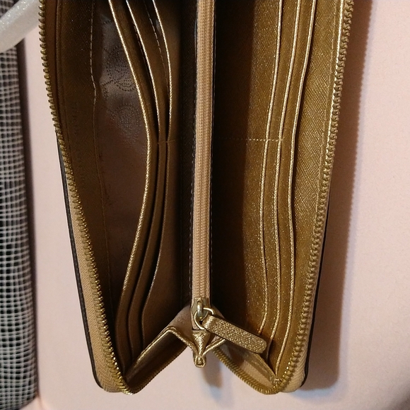 M.K Golden metallic Leather Wallet - Picture 10 of 12